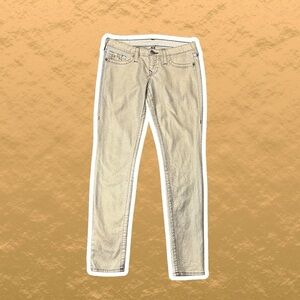 True Religion ‘Skinny Plum’ Skinny Jeans in “Gold Fishnet Scales Print” Size 29